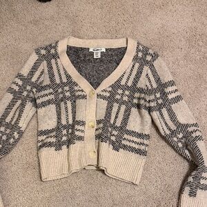 William Rast Cream and Black Plaid Cardigan